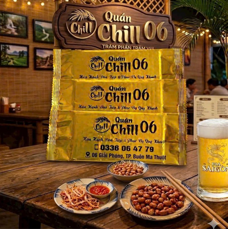 Mẫu khăn lạnh màng ghép màu vàng gold quán chill 06 tại gia lai